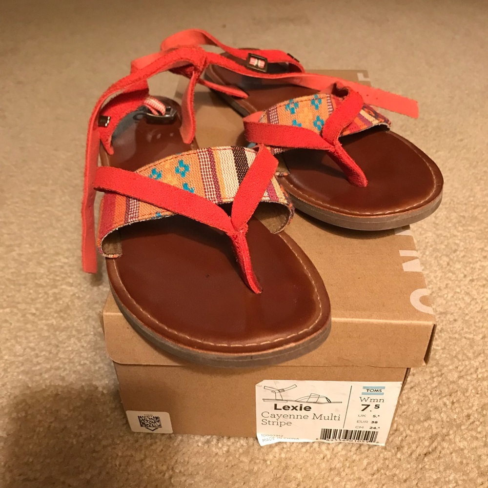 TOMS Lexie Cayenne Multi Stripe Sandal Sz 7.5